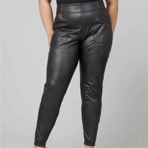 NWT SPANX Leather Like Joggers In Black Size L